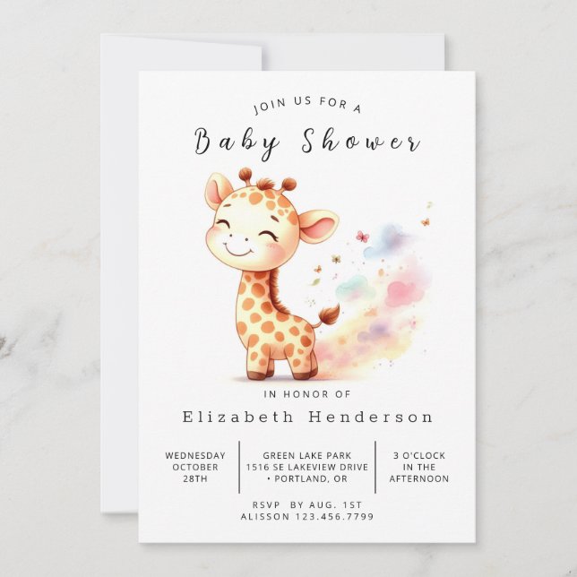 Enchanted Printable Giraffe Baby Shower  Invitation (Front)