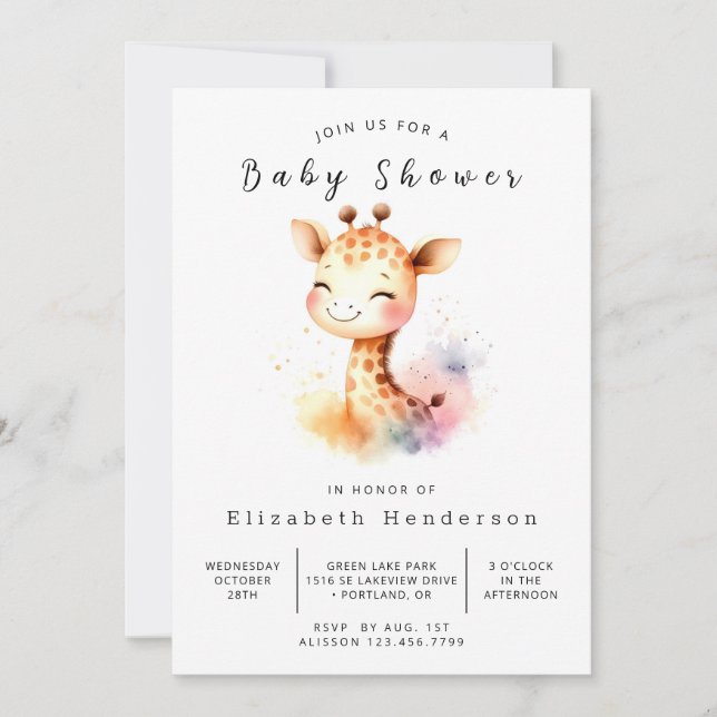  Enchanted Printable Giraffe Baby Shower  Invitation (Front)