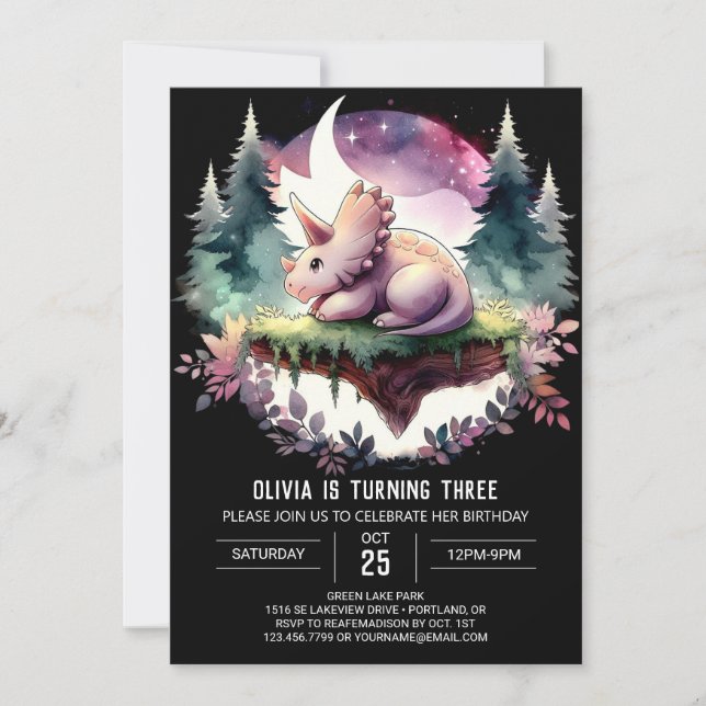 Enchanted Printable Triceratops Birthday Invitation (Front)