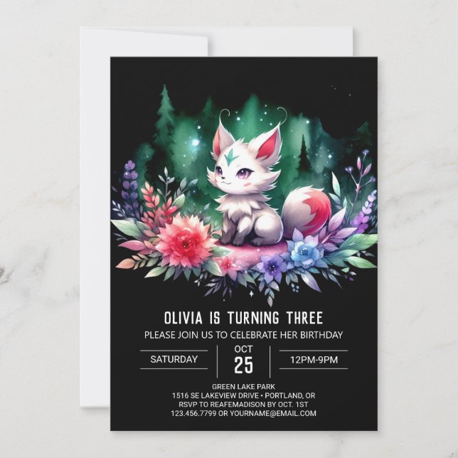 Enchanted Printable Wolf Birthday Invitation (Front)