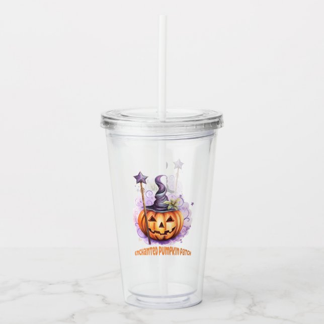 Enchanted Pumpkin Patch – Cute Jack-o’-Lantern Acrylic Tumbler (Front)