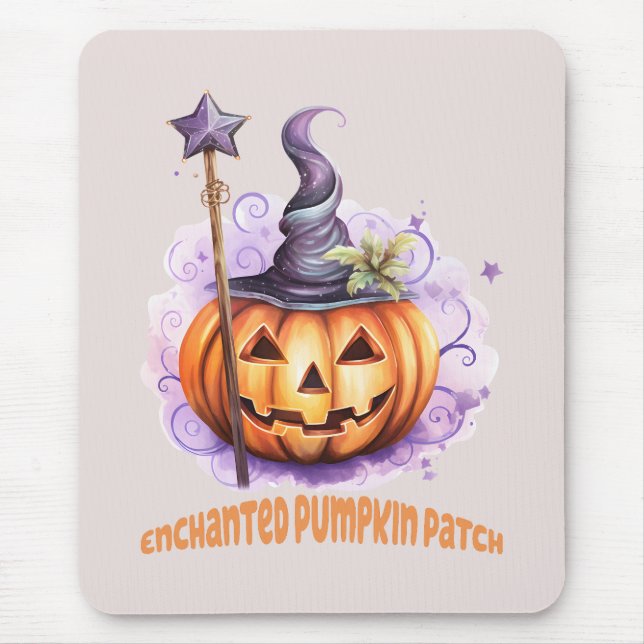 Enchanted Pumpkin Patch – Cute Jack-o’-Lantern Mouse Pad (Front)