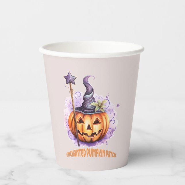 Enchanted Pumpkin Patch – Cute Jack-o’-Lantern Paper Cups (Front)