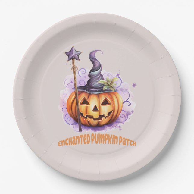 Enchanted Pumpkin Patch – Cute Jack-o’-Lantern Paper Plate (Front)