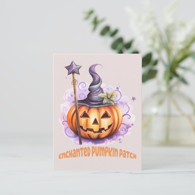 Enchanted Pumpkin Patch – Cute Jack-o’-Lantern Postcard (Standing Front)