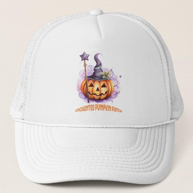 Enchanted Pumpkin Patch – Cute Jack-o’-Lantern Trucker Hat (Front)
