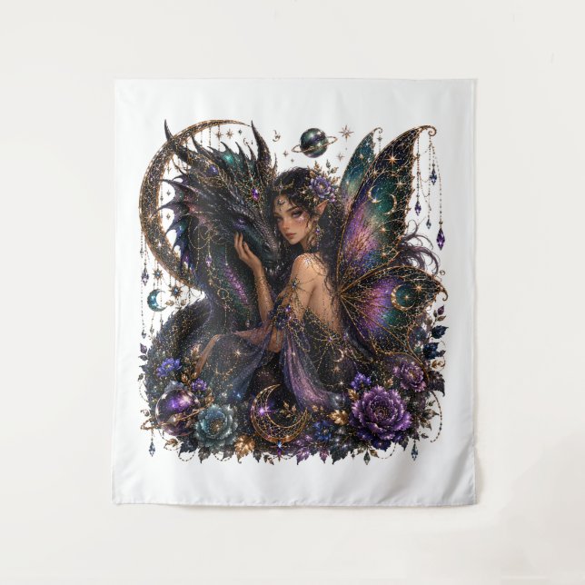 Enchanted Purple Dragon Goddess Tapestry (Front)