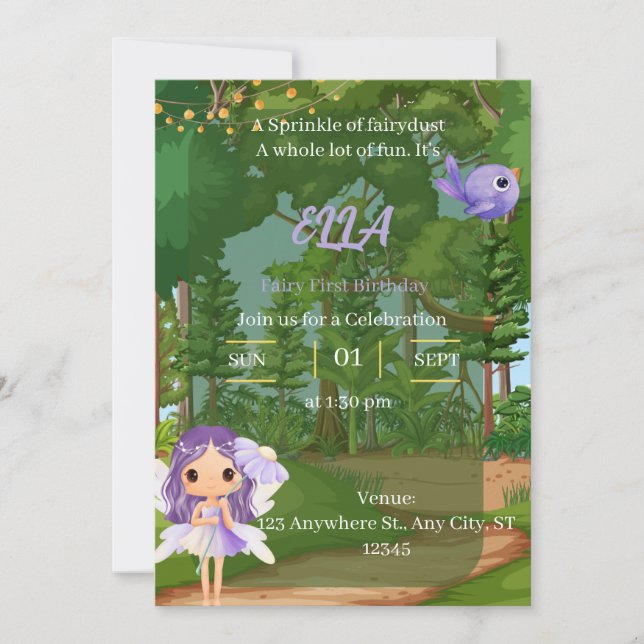 Enchanted Purple Fairy Birthday Invitatio Invitation (Front)