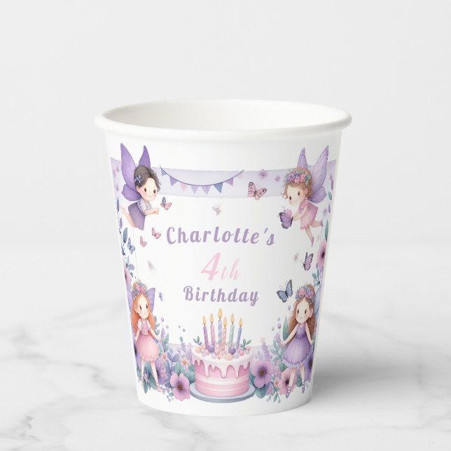 Enchanted Purple Fairy garden - Birthday  Paper Cups (Front)