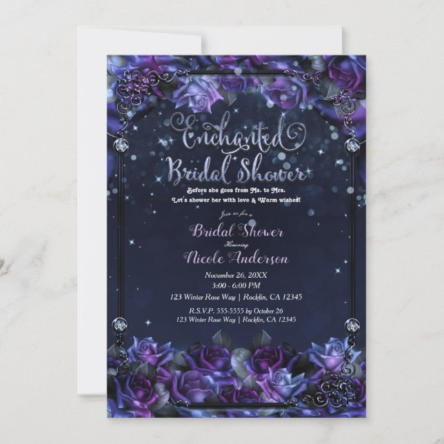 Enchanted Purple Fantasy Roses Bridal Shower Invitation (Front)