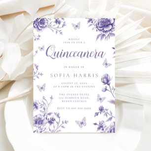 Enchanted  Purple Floral Quinceanera 15th Birthday Invitation