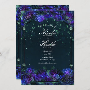 Enchanted Purple Green Garden Glow Roses Wedding   Invitation