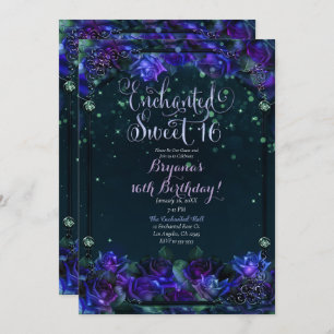 Enchanted Purple Green Garden Glow Sweet 16  Invitation