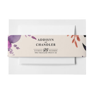 Enchanted Purple + Orange Floral Halloween Wedding Invitation Belly Band