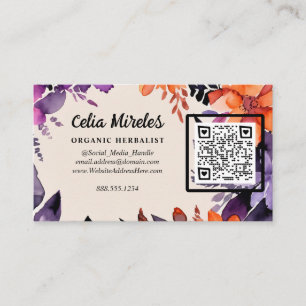 Enchanted Purple Orange Floral Logo QR code Enclosure Card