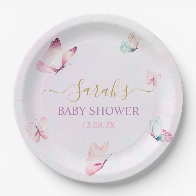 Enchanted Purple Pink Butterfly Paper Plate (Front)