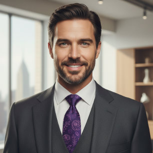 Enchanted Purple Rose Garden Tie