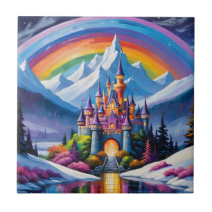 Enchanted rainbow castle ceramic tile