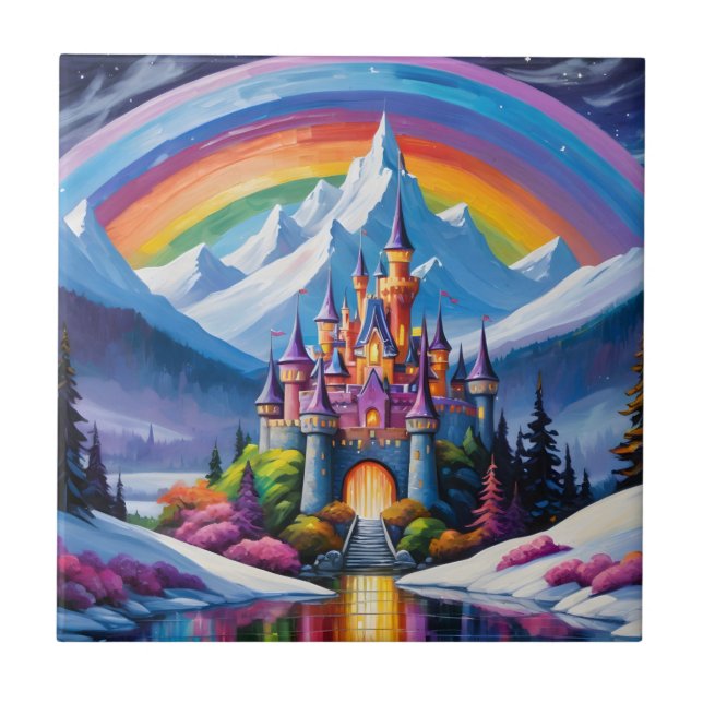 Enchanted rainbow castle ceramic tile (Front)