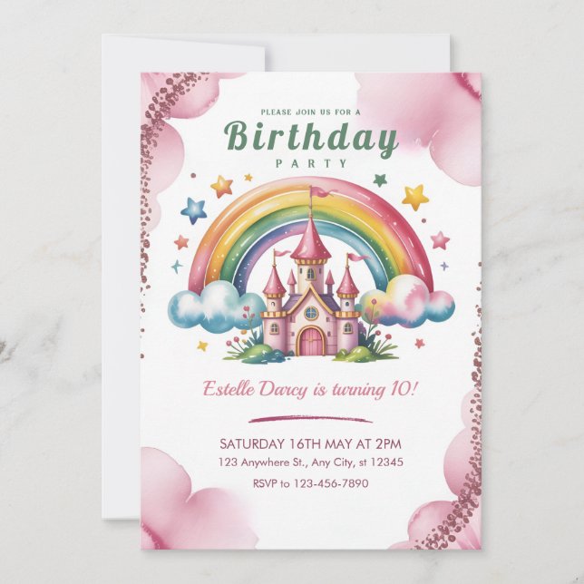 Enchanted Rainbow Castle Invitation (Front)