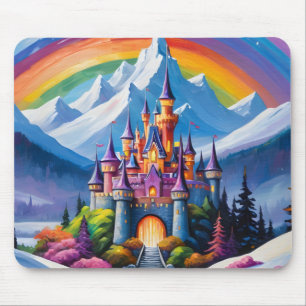 Enchanted rainbow castle mouse pad