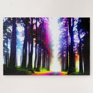 Enchanted Rainbow Forest with Sun Shining Through Jigsaw Puzzle