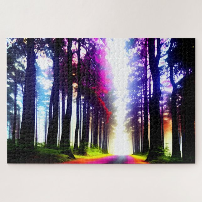 Enchanted Rainbow Forest with Sun Shining Through Jigsaw Puzzle (Horizontal)