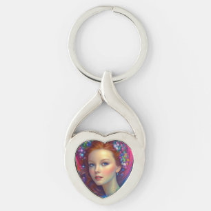 Enchanted Rainbow Hair Portrait Key Ring