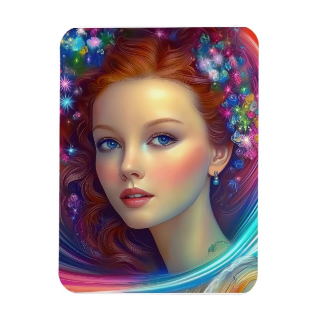 Enchanted Rainbow Hair Portrait Magnet (Vertical)