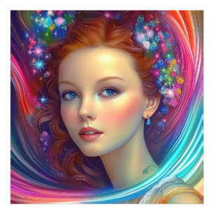 Enchanted Rainbow Hair Portrait Photo Print