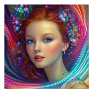 Enchanted Rainbow Hair Portrait Poster