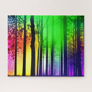 Enchanted Rainbow Silhouette Forest Jigsaw Puzzle