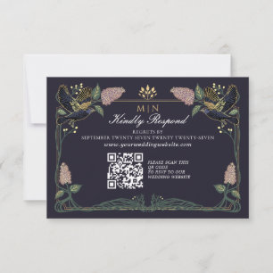 Enchanted Raven Lilac Gothic Wedding RSVP  Card