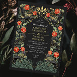 Enchanted Raven Roses Gothic Wedding Invitation<br><div class="desc">Elegant, whimsical, and gothic wedding design perfect for either an enchanted forest-themed celebration or a moody and dark gothic affair. This design features ravens set in a frame of green thorns, berries, red roses, and gold accents against a black background. Matching Items in our shop for a complete party theme....</div>