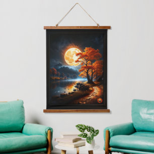 Enchanted Realm Of The Orange Moon by Xzendor7 Hanging Tapestry