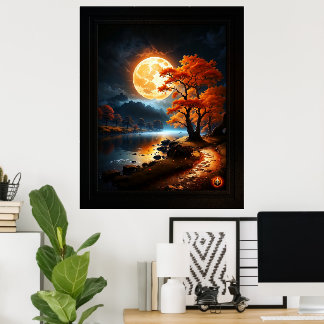Enchanted Realm Of The Orange Moon by Xzendor7 Poster