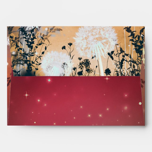 Enchanted Red Evening Sky Stars & Foliage Rustic Envelope (Back (Top Flap))