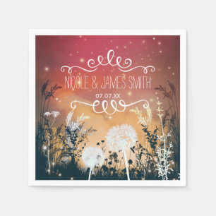 Enchanted Red Evening Sky Stars & Foliage Wedding Napkin