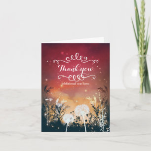 Enchanted Red Evening Sky Stars & Foliage Wedding Thank You Card
