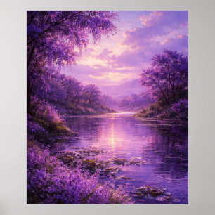 Enchanted River Beneath Purple Sky Poster