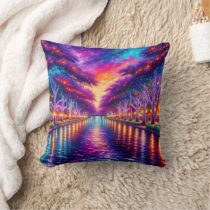 “Enchanted Riverwalk: Evening Glow of San Antonio” Cushion