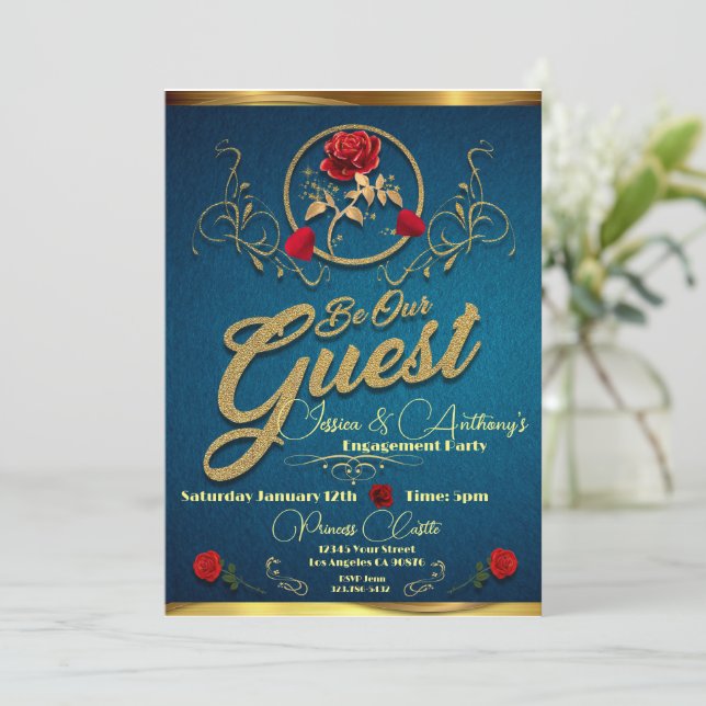 Enchanted Rose Engagement Invitation (Standing Front)