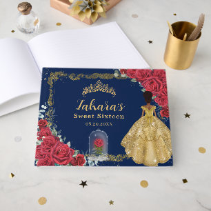 Enchanted Rose Red Floral Black Princess Sweet 16 Guest Book