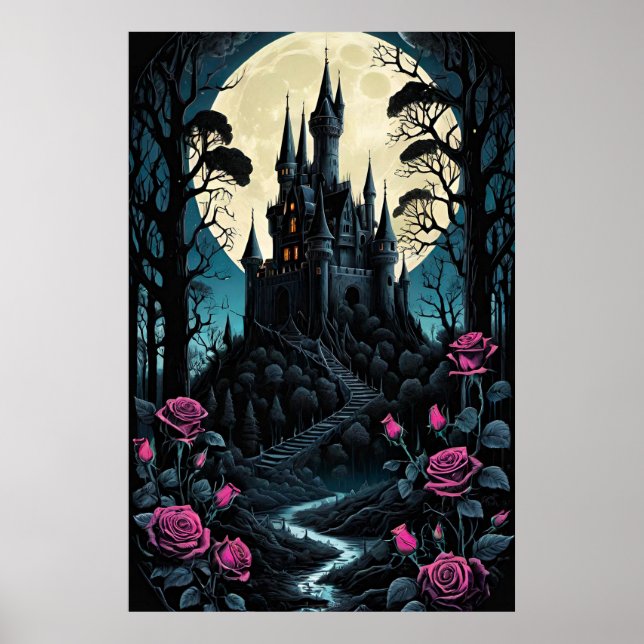 Enchanted Roses Castle Fantasy Poster (Front)