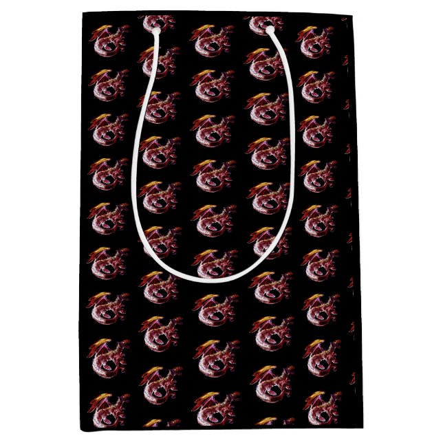 Enchanted Ruby Red Dragon Artwork Medium Gift Bag (Front)