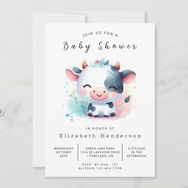  Enchanted Rustic Cow Baby Shower  Invitation (Front)
