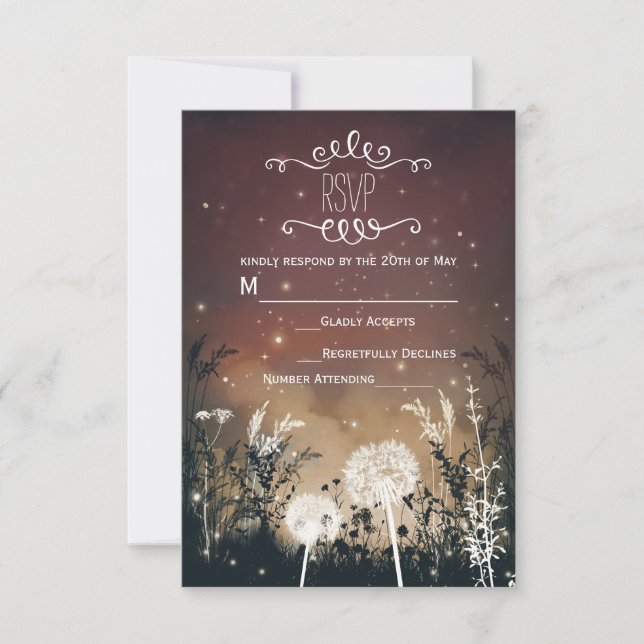 Enchanted Rustic Night Sky Stars & Foliage RSVP (Front)