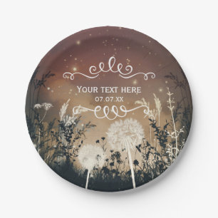 Enchanted Rustic Night Sky Stars & Foliage Wedding Paper Plate