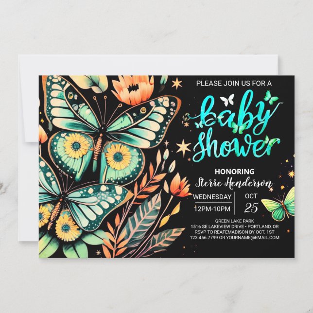 Enchanted Sage Flutter Baby Shower Invitation (Front)