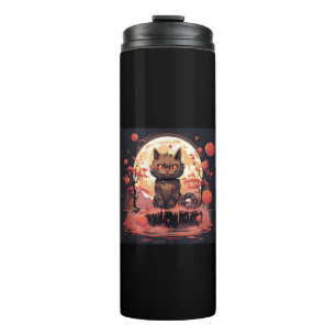 Enchanted Sakura_ Black Cat, Great Wave, and Pumpk Thermal Tumbler
